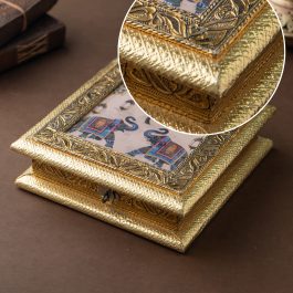 Golden Elephant Art Dry Fruit Box – Decorative Indian Storage (Handmade)